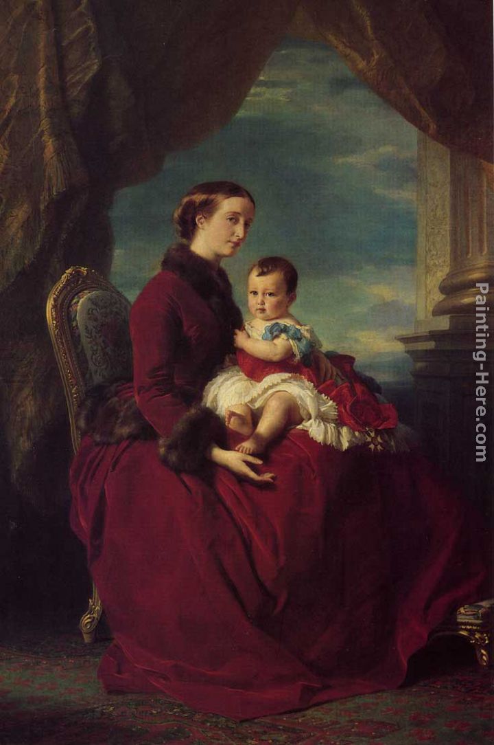 The Empress Eugenie Holding Louis Napoleon, the Prince Imperial on her Knees painting - Franz Xavier Winterhalter The Empress Eugenie Holding Louis Napoleon, the Prince Imperial on her Knees art painting